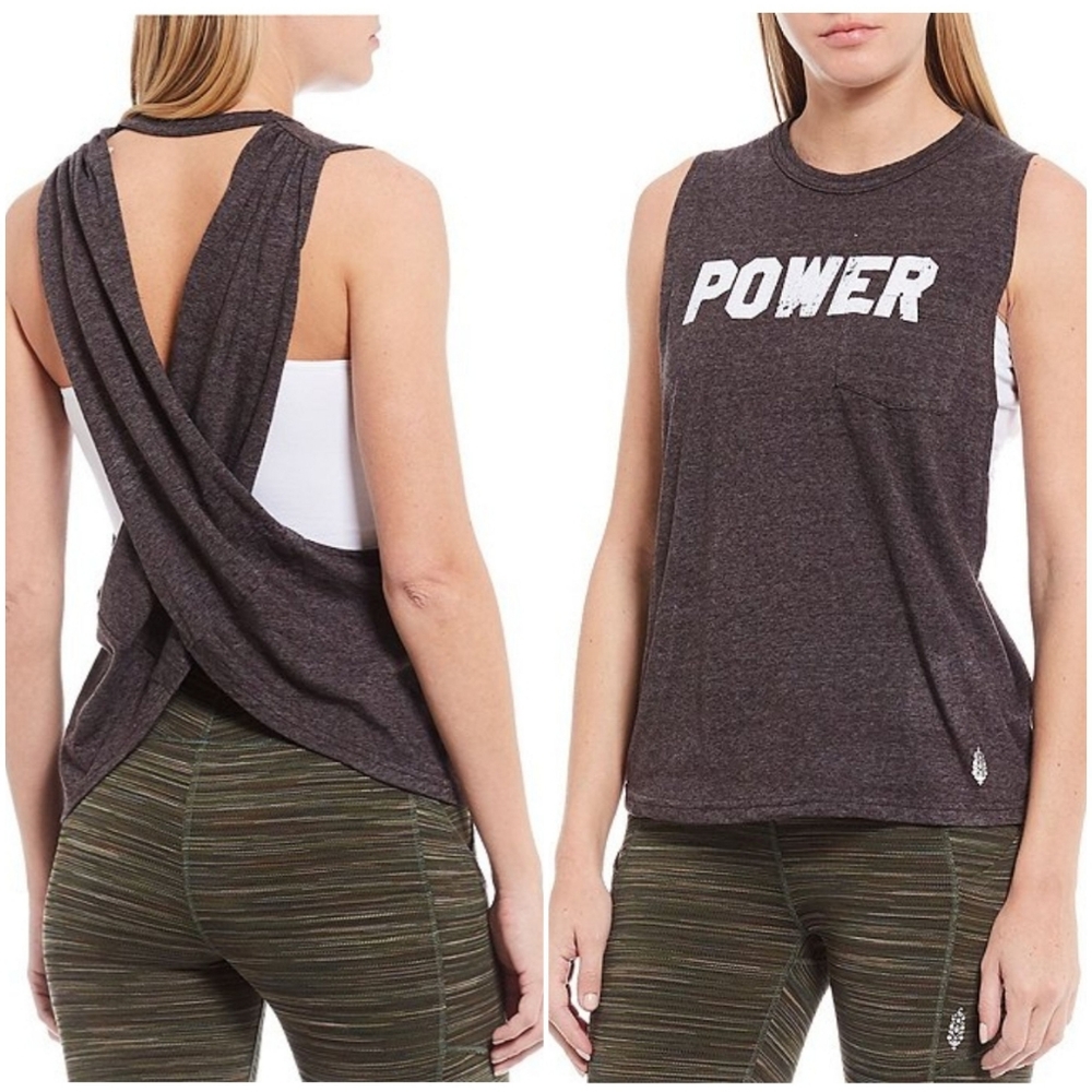 Free People Gray No Sweat Power Graphic Tank